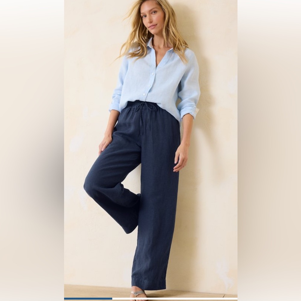 Tommy Bahama Navy Two Palms High Rise Easy Linen Pants XL/TG